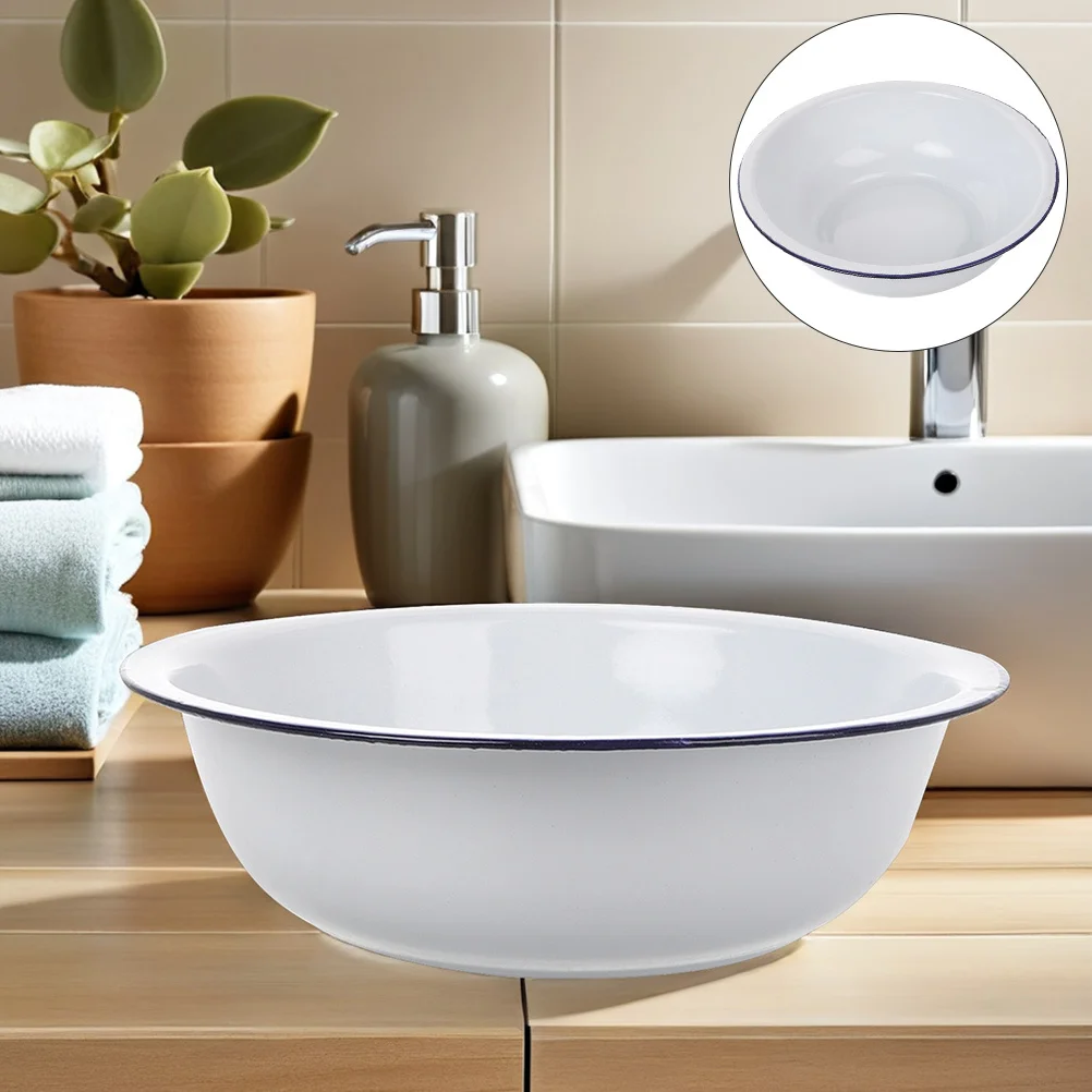 

2Pcs Enamel Wash Basin Timeless Elegant Design Easy Maintenance Multiuse Kitchen Vegetable Dough Mixing Face Washing