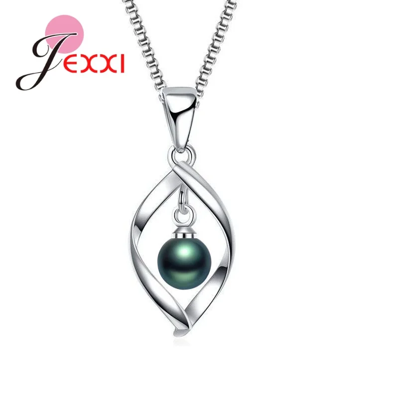 New Fashion Box Chain Pendant Necklace With Pearls Charming 925 Sterling Silver Women Wedding Choker Jewelry