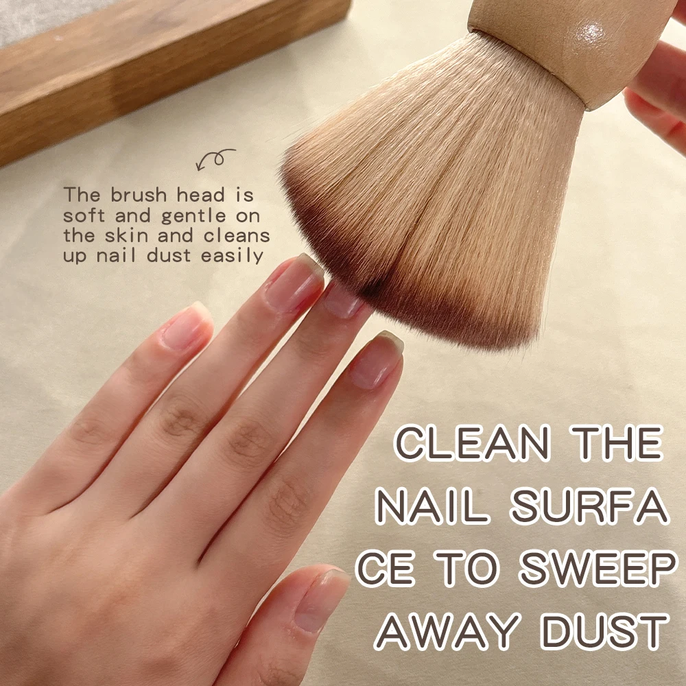 1PC Large Fluffy Bristle Nail Dusting Brush Hourglass Handle Natural Solid Wooden Handle Wide Fan Shape Nail Dust Cleaning Brush