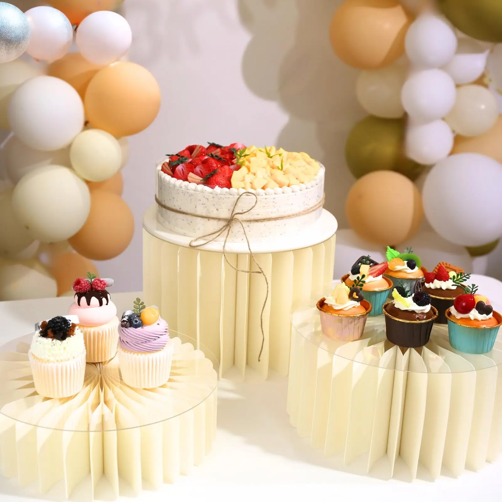 6 stücke Falten Papier Römischen Säule Ornamente Party Hochzeit DIY Dekoration Dessert Kuchen Tisch Stehen Säulen Dekoration Display-ständer – Detail 7