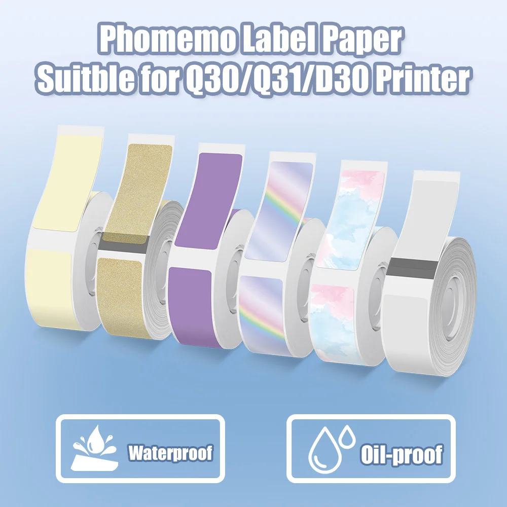 Phomemo-etiqueta adhesiva térmica Q30 D30, papel adhesivo blanco, transparente, impermeable, 3 rollos de papel, oficial más barato para impresora