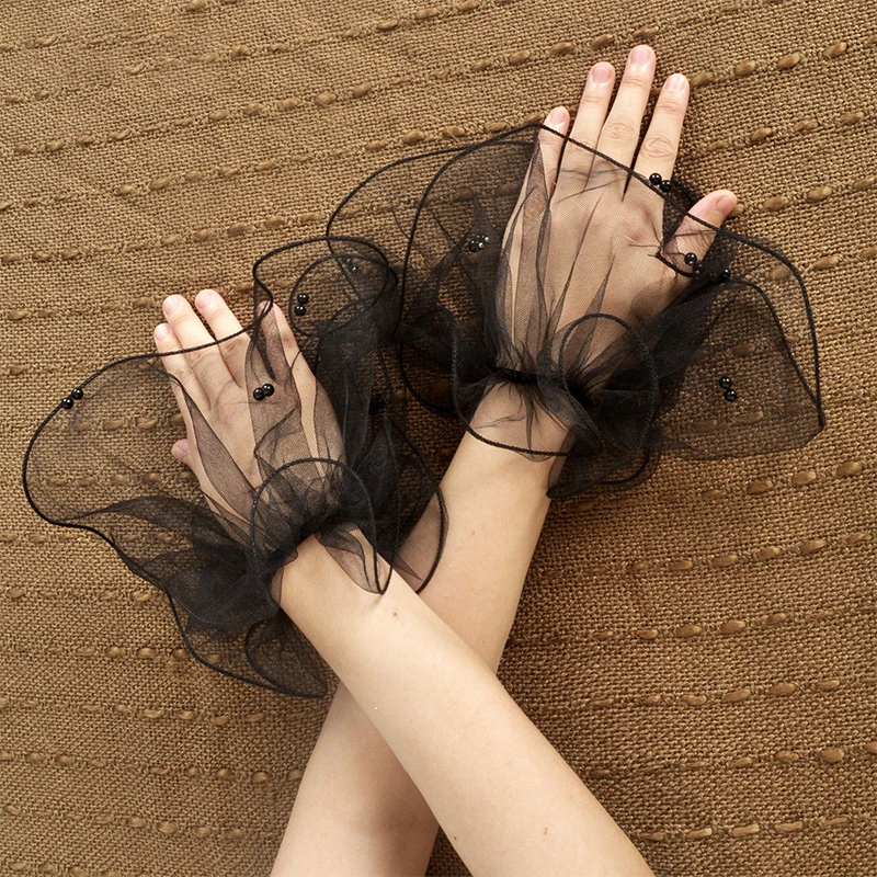 1Pair Nail Enhancement Photography Flare Bead Sleeve Manicure Photo Background Wedding Tulle Cuffs Handheld Shooting Decoration