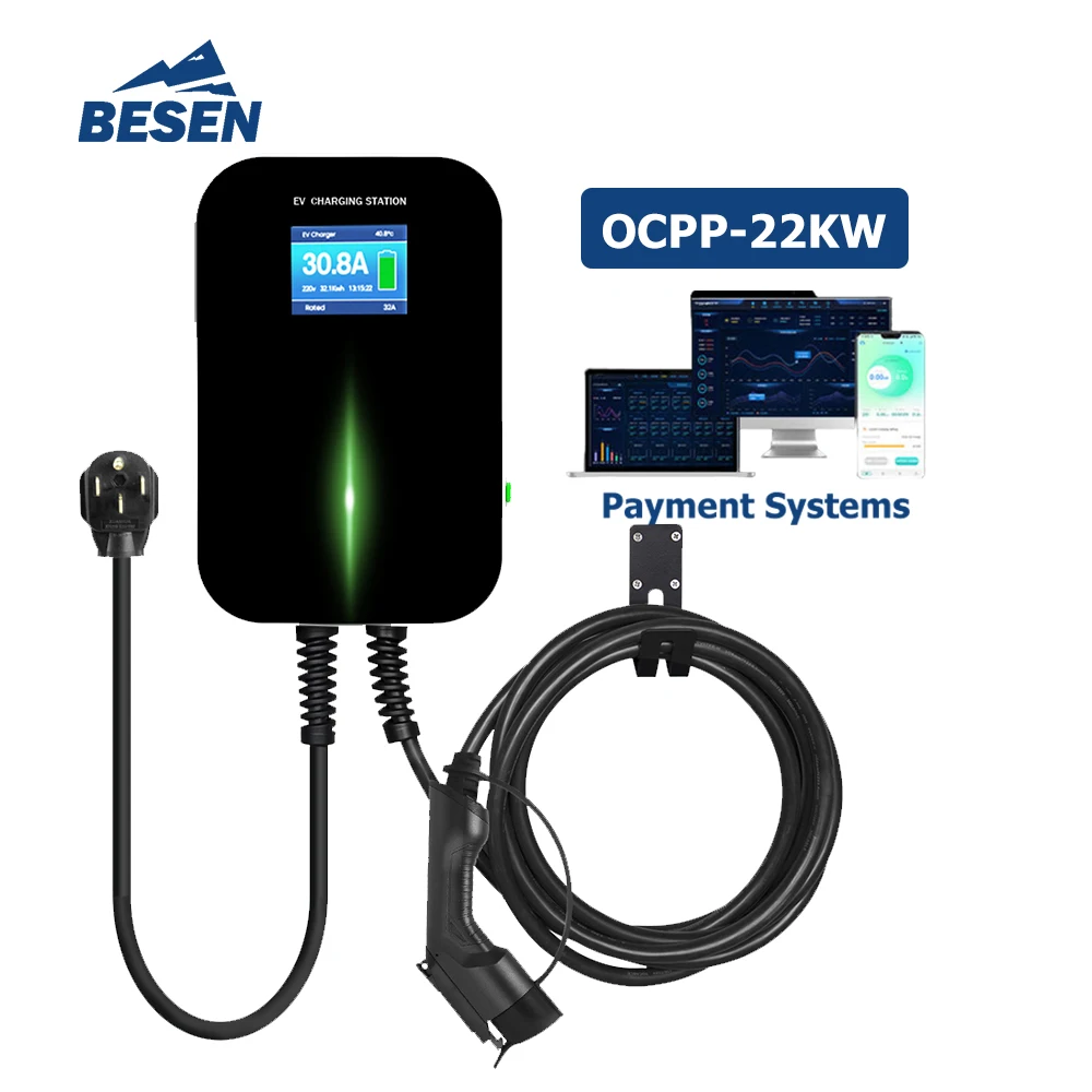

BESEN OCPP 1.6J EV WALLBOX Collecting Charge Fee 22kW RFID SWIPE CARD EV CHARGING STATIONS With Ethernet