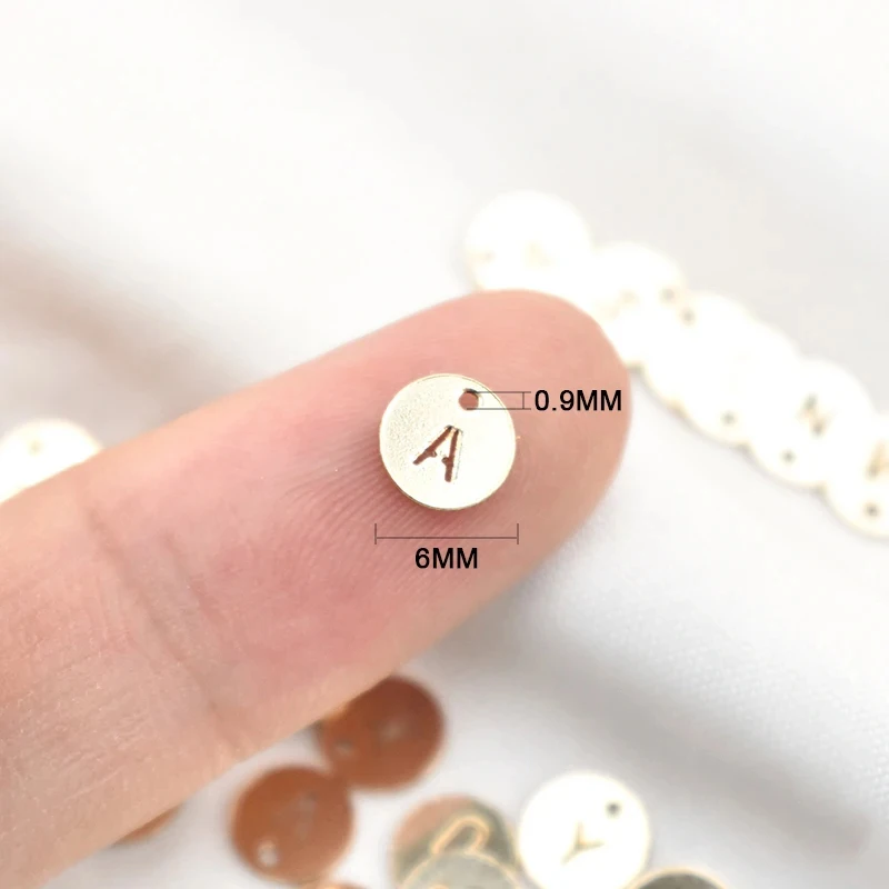 14K Gold Filled 6MM round 'A to Z' Letter Charm Hypoallergenic Jewelry Accessory for DIY Necklace