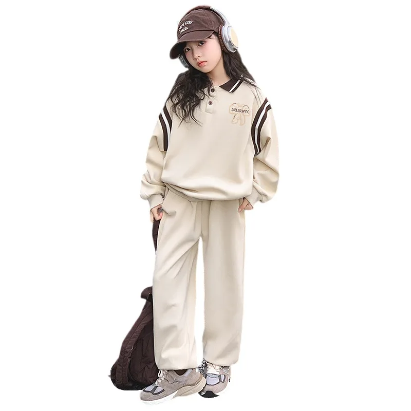 2024 Korean Spring Autumn School Girl 2PCS Clothes Set Children Girl Casual Sweatshirt+Sport Pants Junior Girl Tracksuit