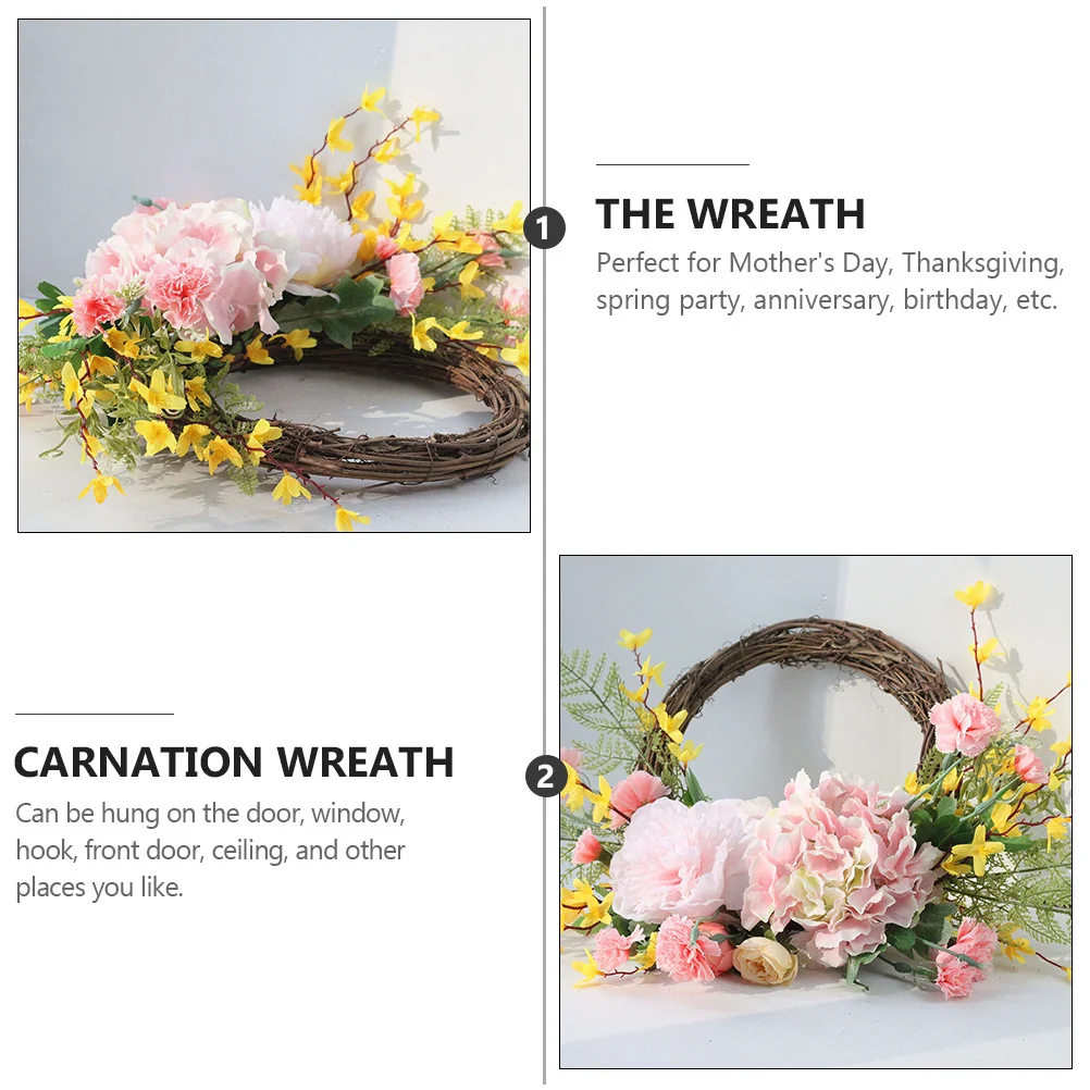 

1Pcs Simulation Carnation Wreath Winter Jasmine Birthday Anniversary Front Door Ornament Mother's Day Decoration