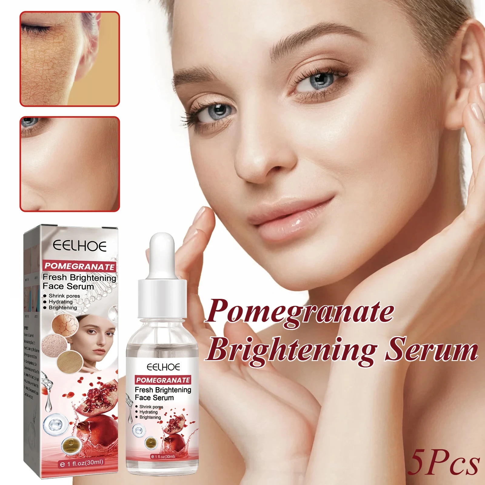 Pomegranate Brightening Facial Serum Shrink Pores Brighten Skin Tone Deeply Moisturize Hydrating Rejuvenate Skincare Essence Set