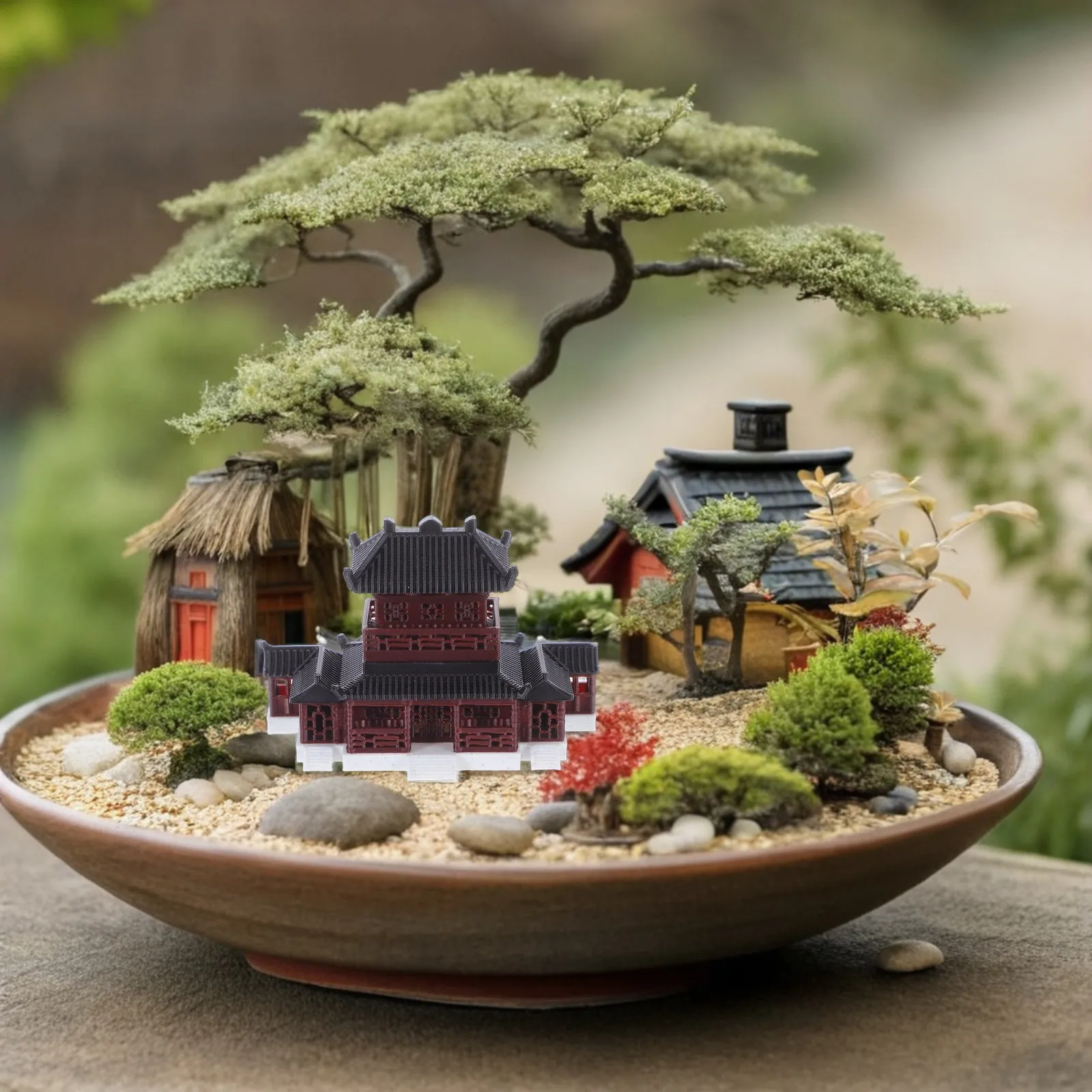 Pabellón en Miniatura para Micro Paisajes, Decoración de Jardín Zen Asiático para Jardín de Hadas, Acuario, Adorno de Escritorio, Estatua de Pabellón
