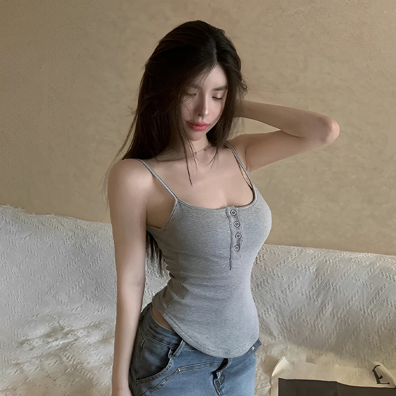 مثير الرغبة النقية فتاة الساخنة بروتيل سليم صالح الجسم تصميم زر السباغيتي الأشرطة جميلة الظهر أعلى Y2K