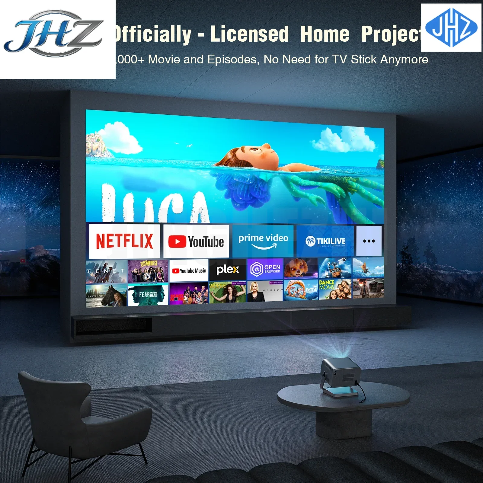 JHZ for Netflix Officially & AI Auto Focus VOPLLS 4K Projector With WiFi ,& Auto Keystone Video Projector Movie Projector