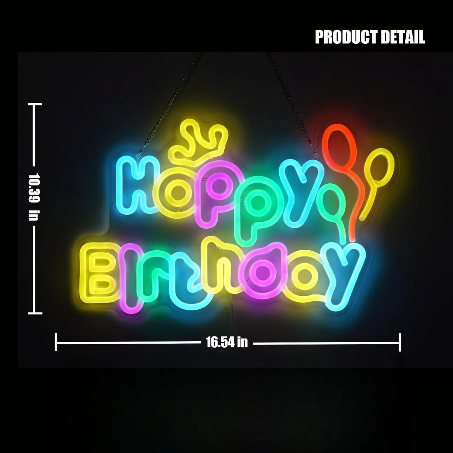 Happy Birthday Neon Sign Colorful Crown Balloon LED Wall Art Acrylic USB Powered Dimmable Light Festive Decor for Party