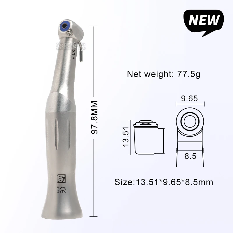 Dental 20:1 SG20 Contra Angle Slow Low Speed Handpiece Fit to Dental Implant Motor for 2.35mm Burs E-Type with Stainless Steel