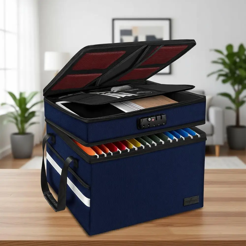 

Портативный двухслойный органайзер для документов с 5 разделителями, запираемый, синий, формат Legal, для писем, сертификатов