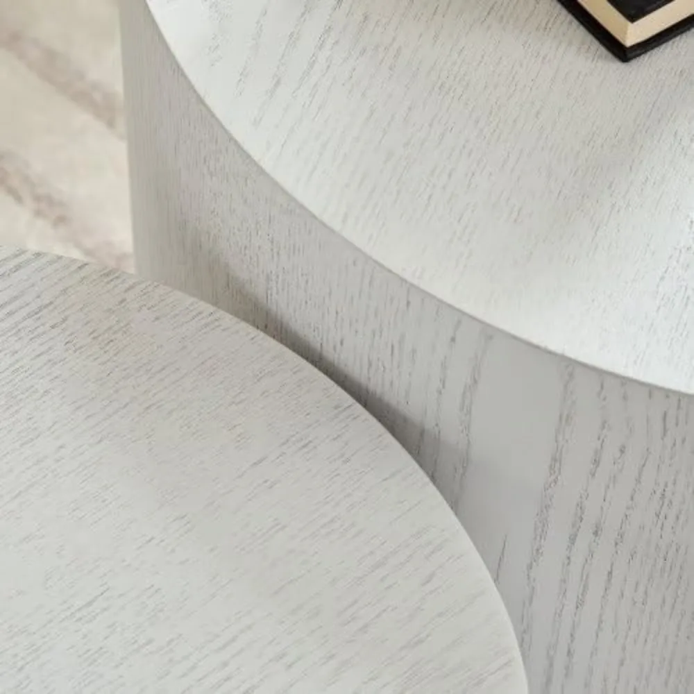 Pair of Round Coffee Tables, Wooden Nesting Tables and Small Circle Side Tables for Living Spaces and Offices