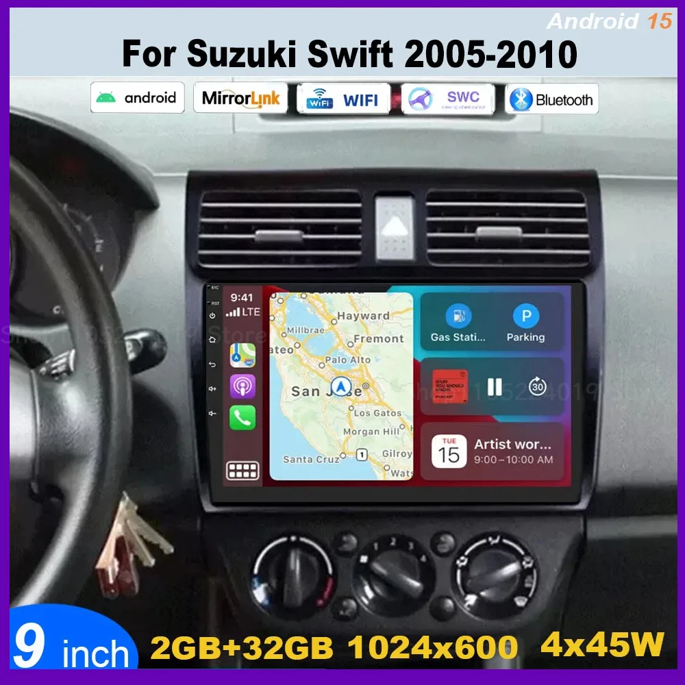 10'' Car Stereo Radio GPS Navigation for Suzuki Swift 2005-2010 Android15 with Carplay Android Auto Bluetooth WiFi FM/RDS 2+32G