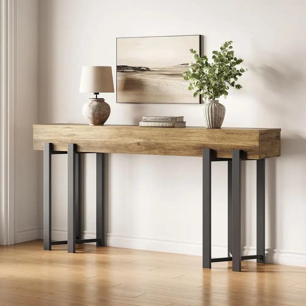 

63-Inch ole Table or Entryway, Industrial Behind Couch Table, Minimalist Soa Table or Living Room, Rustic Brown Wooden Hallway o