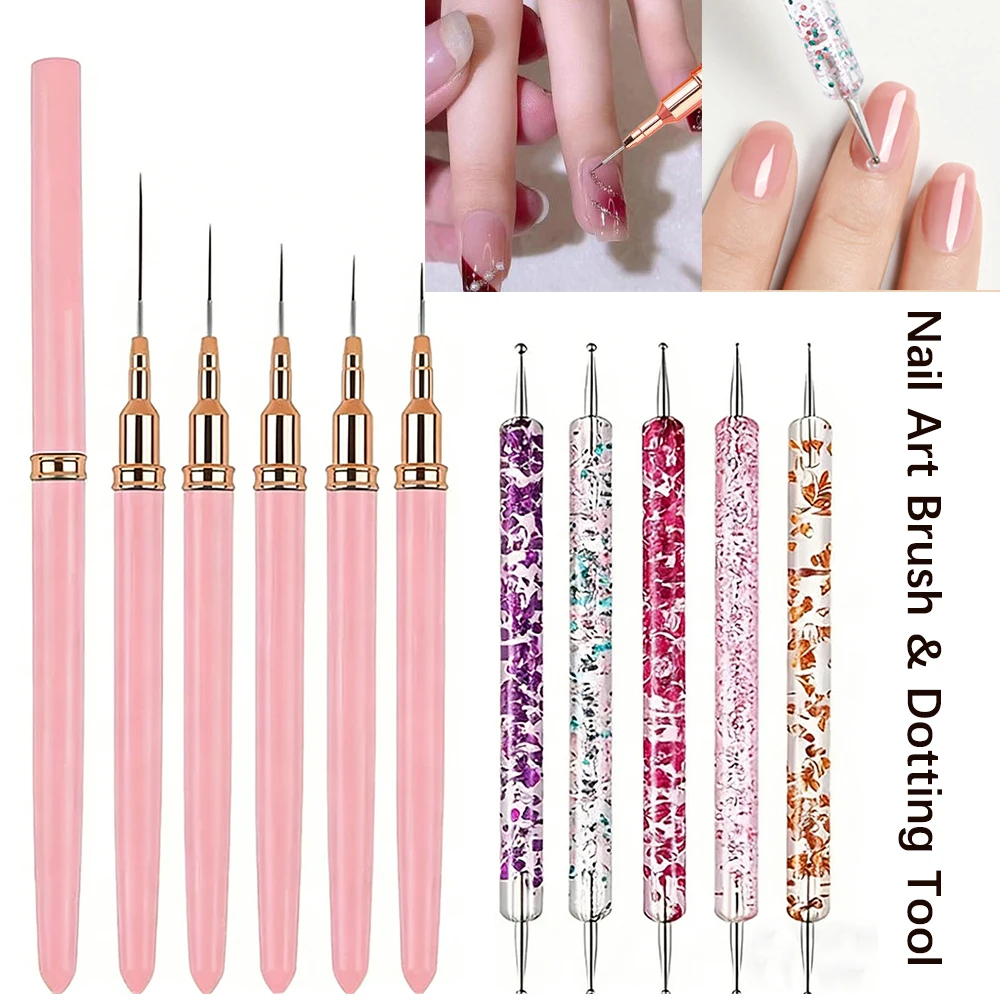 5-15pcs Nail Art Liner Brushes and Dotting Pen Set UV Gel Nail Brushes for French Nail Lines Decorations Professional Nail Tools