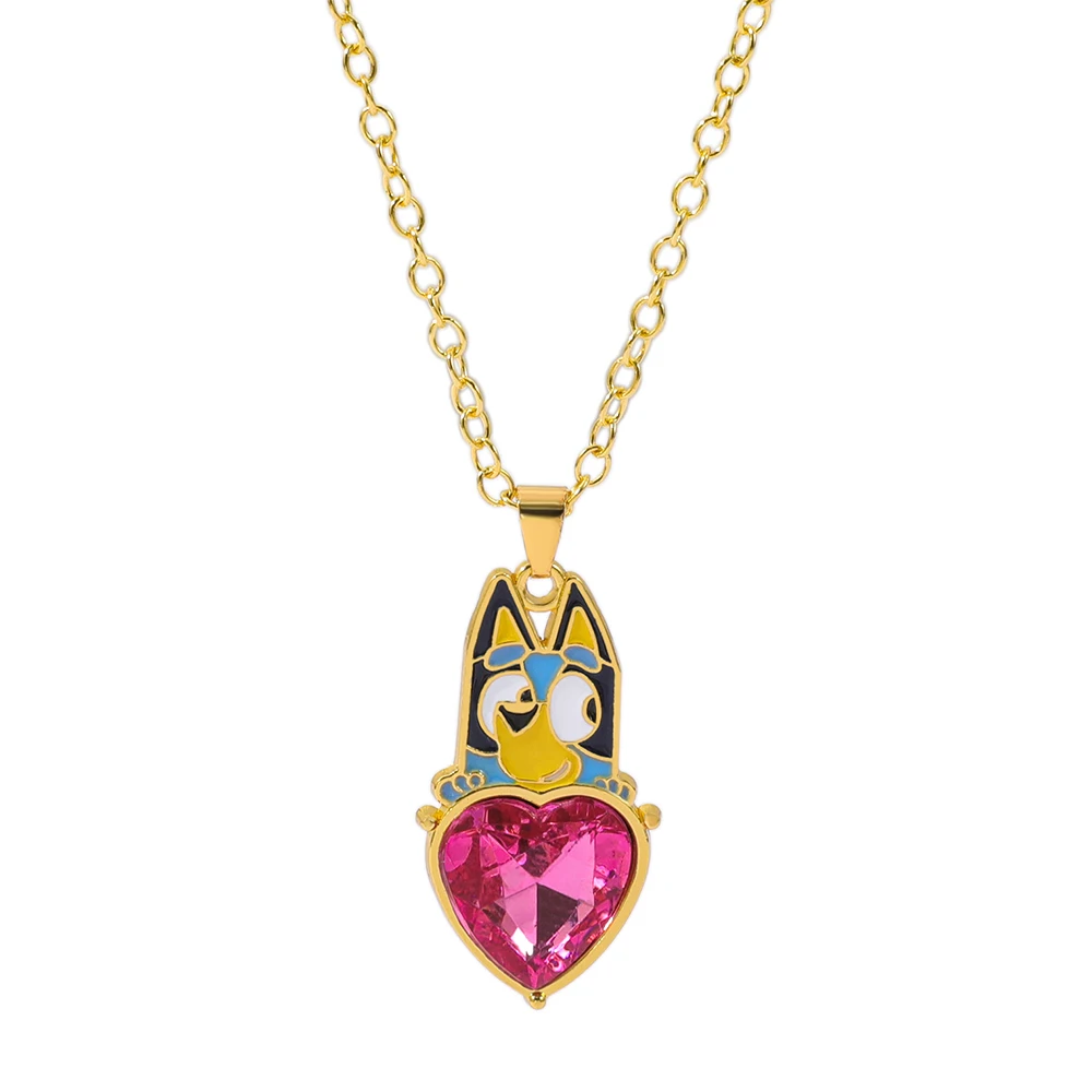 

Anime Bluey Peach Heart Rhinestone Necklace for Girls Pink Cosplay Prop Gift Women's Clavicle Chain Jewelry