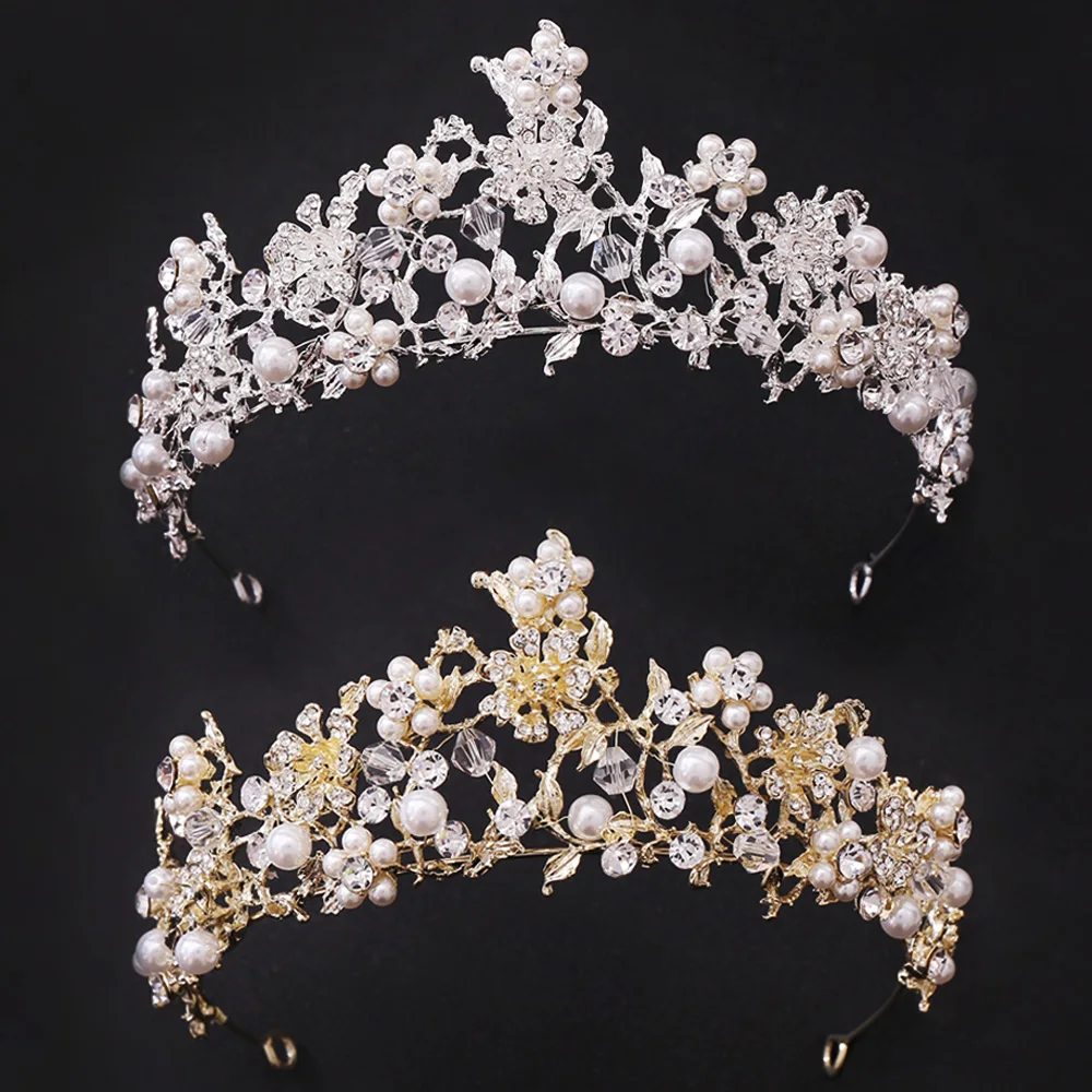 Handmade Pearl Crystal Rhinestone Princess Tiaras And Diadem Wedding Bridal Hair Accessories For Women Girl Jewelry