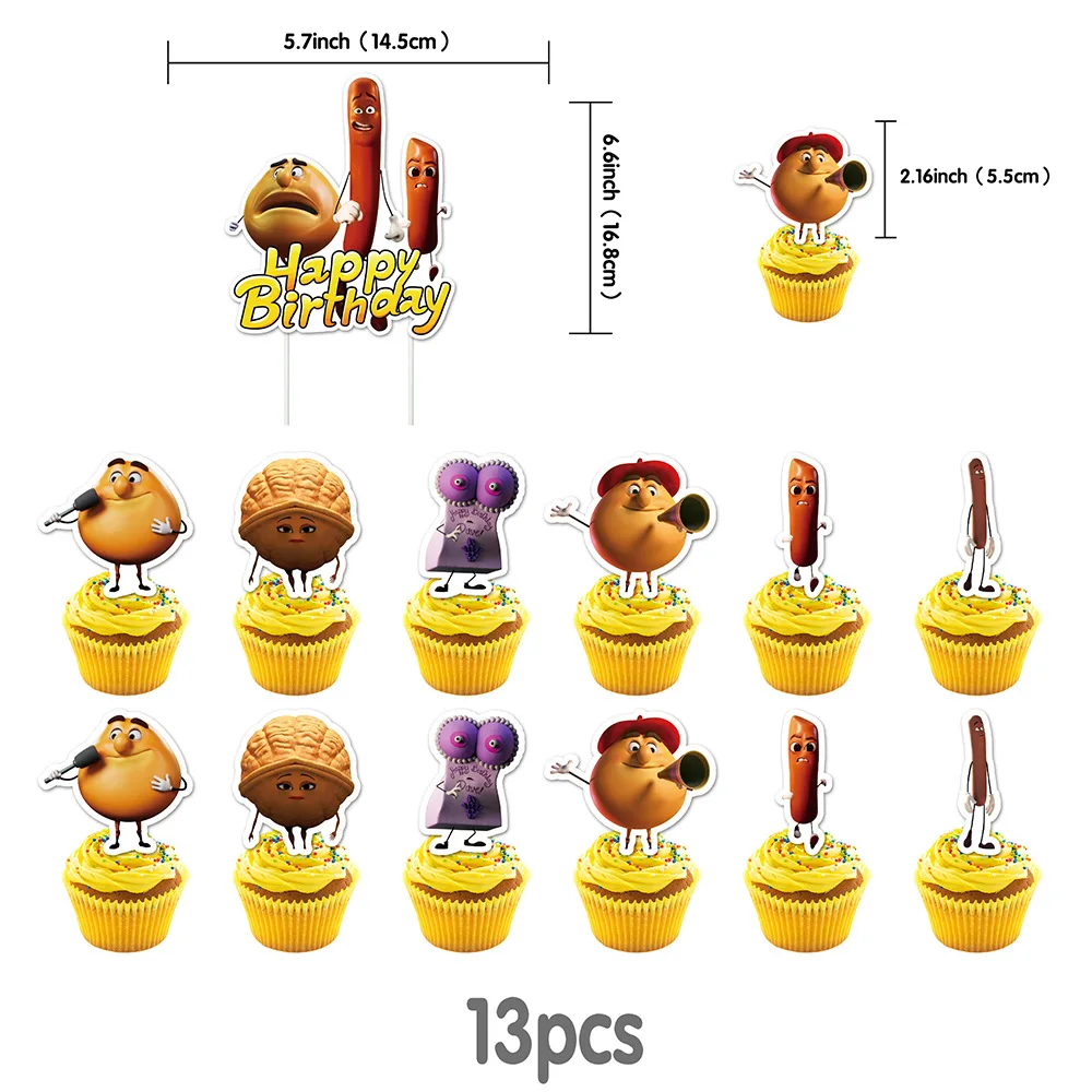 Cartoon Cute Sausage Party Banner Flag Balloon Comedy Adventure Animation Foodtopia Birthday Decoration
