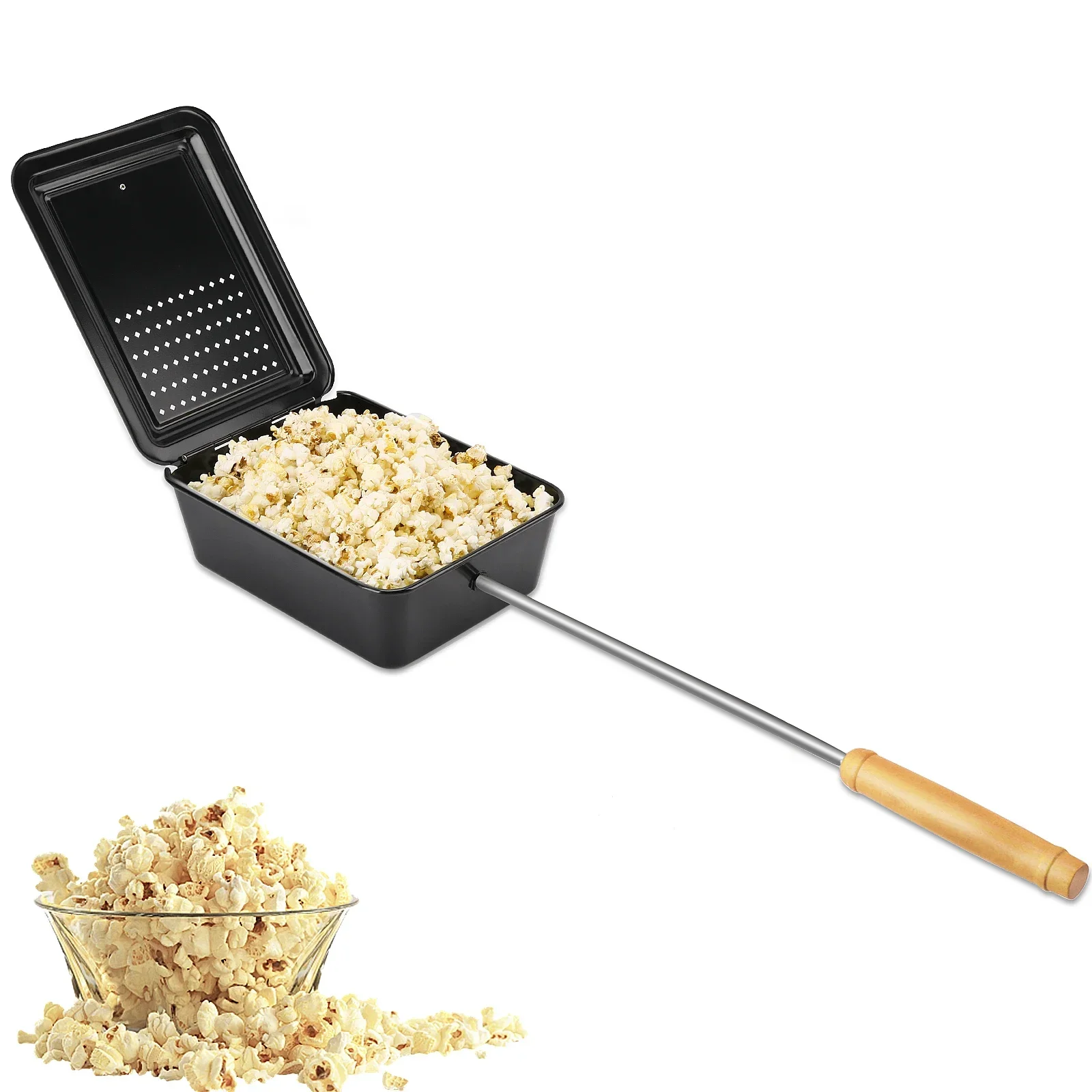 Rock Hot Oil Manual Popcorn Maker Machine with Non-Stick Pan for Camping Parties