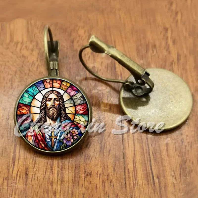 Virgin Mary of Jesus, handmade glass earrings with Christian patterns