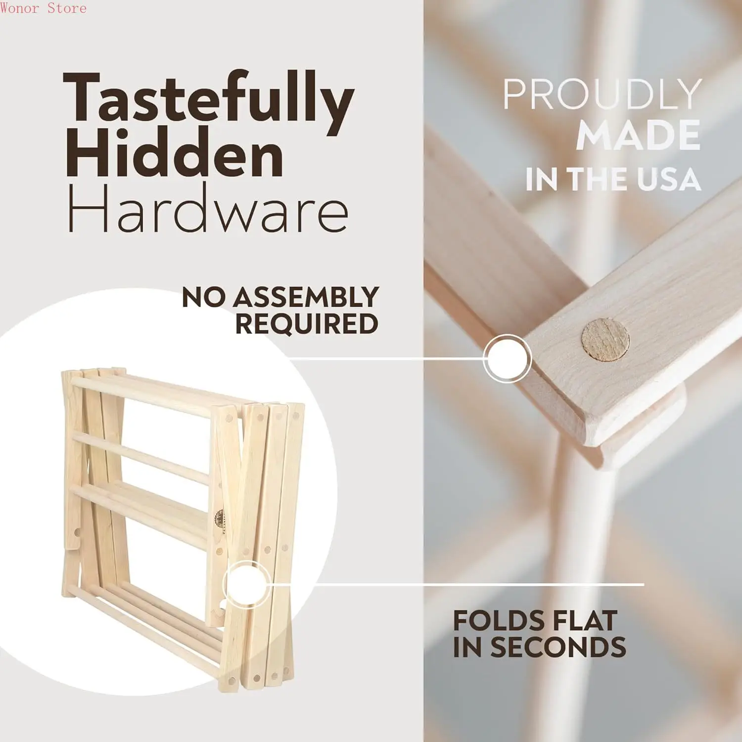 

Premium American Maple Clothes Drying Rack - Handcrafted in Pennsylvania - Solid Wood Construction, Collapsible, Eco-Friendly