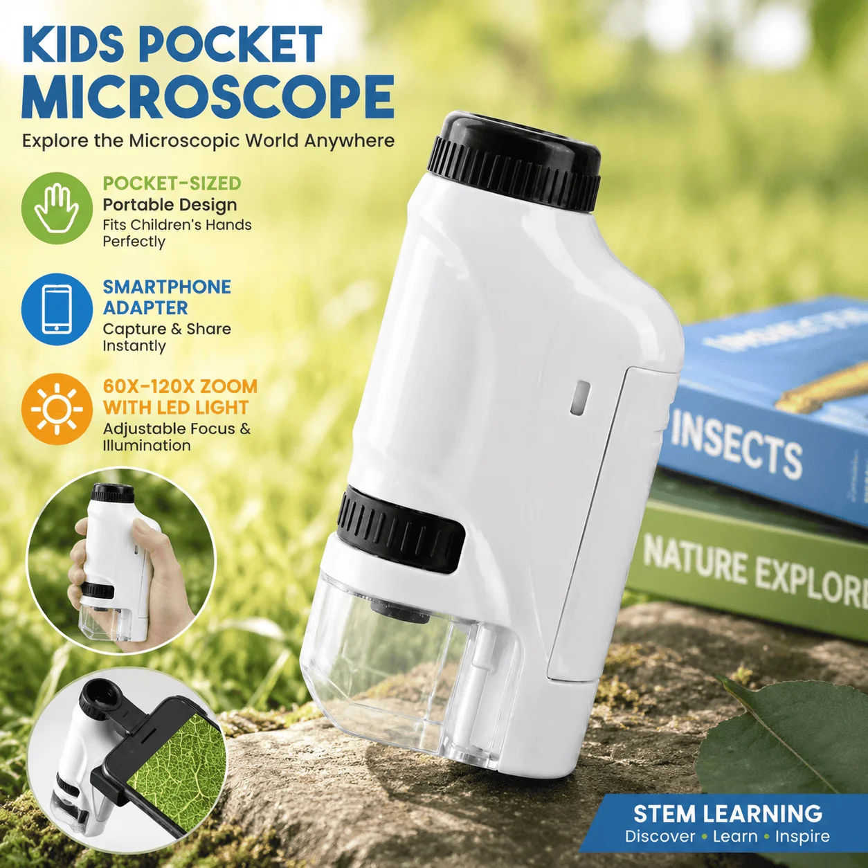 Kids Outdoor Microscope - Детский карманный микроскоп, портативный, миниатюрный, ручной,