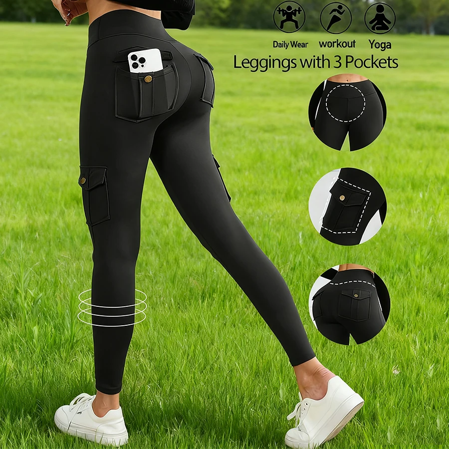 

Походные брюки с карманами-карго для женщин, эластичные колготки для фитнеса с подтяжкой ягодиц для работы, кемпинга, фитнеса, спортивные леггинсы