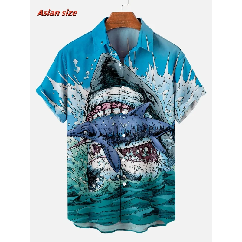 Cool Shark Tentacles Pattern Hawaiian Shirt For Men Marine Animals 3D Printed Short Sleeves Casual Lapel Aloha Shirts Blouses