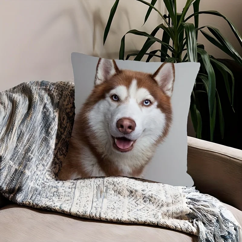 Cute Husky Dog Pillowcase Throw Cushion Cover Aesthetic Pet Decor Gift Square 40x40cm Home Accent