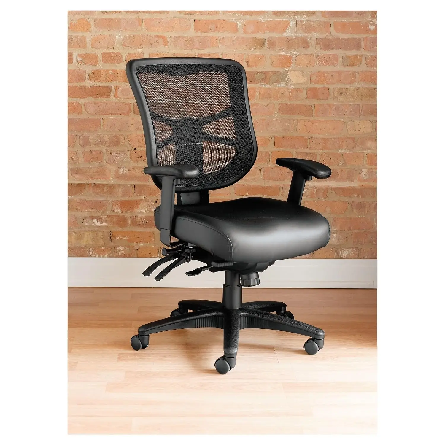 Mesh Mid-Back Multifunction Office Chair, Ergonomic Swivel Task Seat, Black Leather, Customized