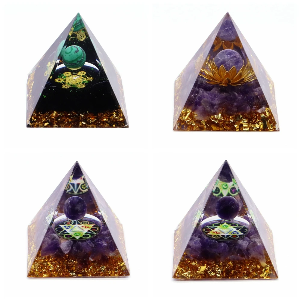 50mm Crystal Orgonite Resin Pyramid Gems Amethyst Reiki Stone Chakra Meditation Crafts Trinket Home Decoration Christmas Gifts