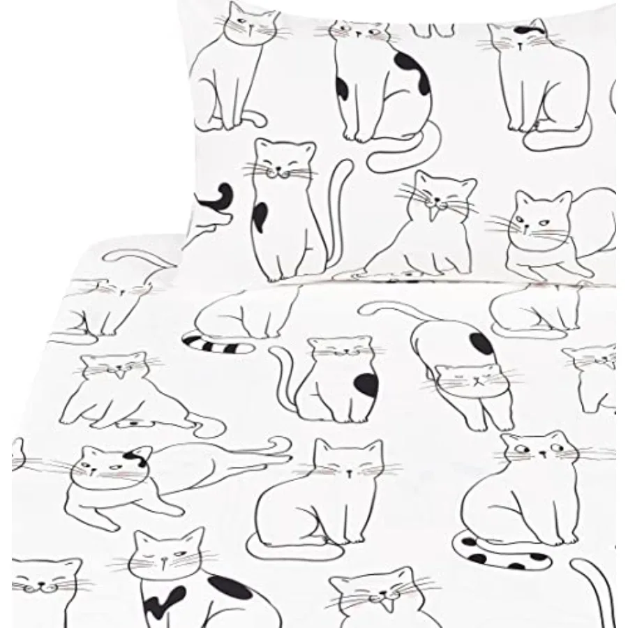 

Набор постельного белья Kitty Cute Cozy Fun из 4 предметов для мальчиков и девочек, 100% хлопок: плоская простыня + простыня на резинке + наволочка