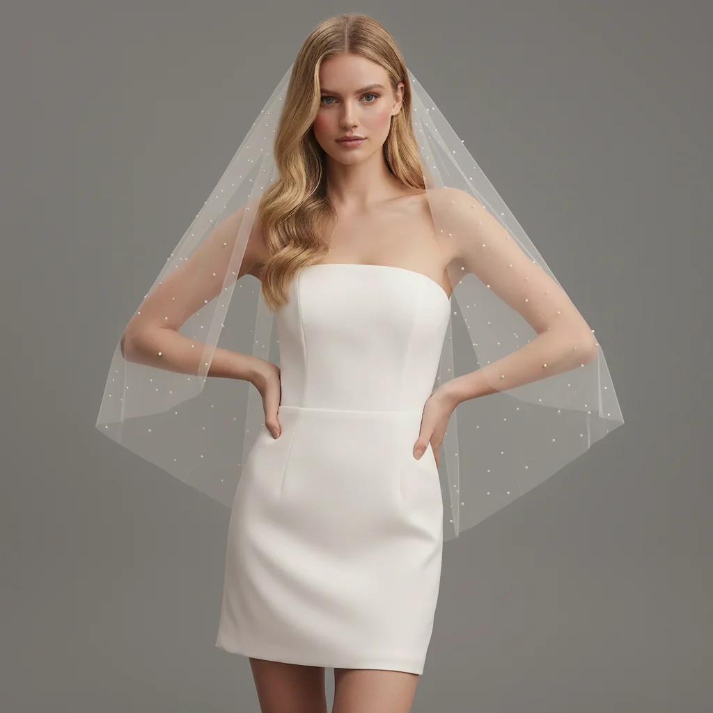 

Свадебная фата с жемчугом и собором, однослойная фата на заказ, белая слоновая кость цвета слоновой кости с расческой, свадебные аксессуары G05