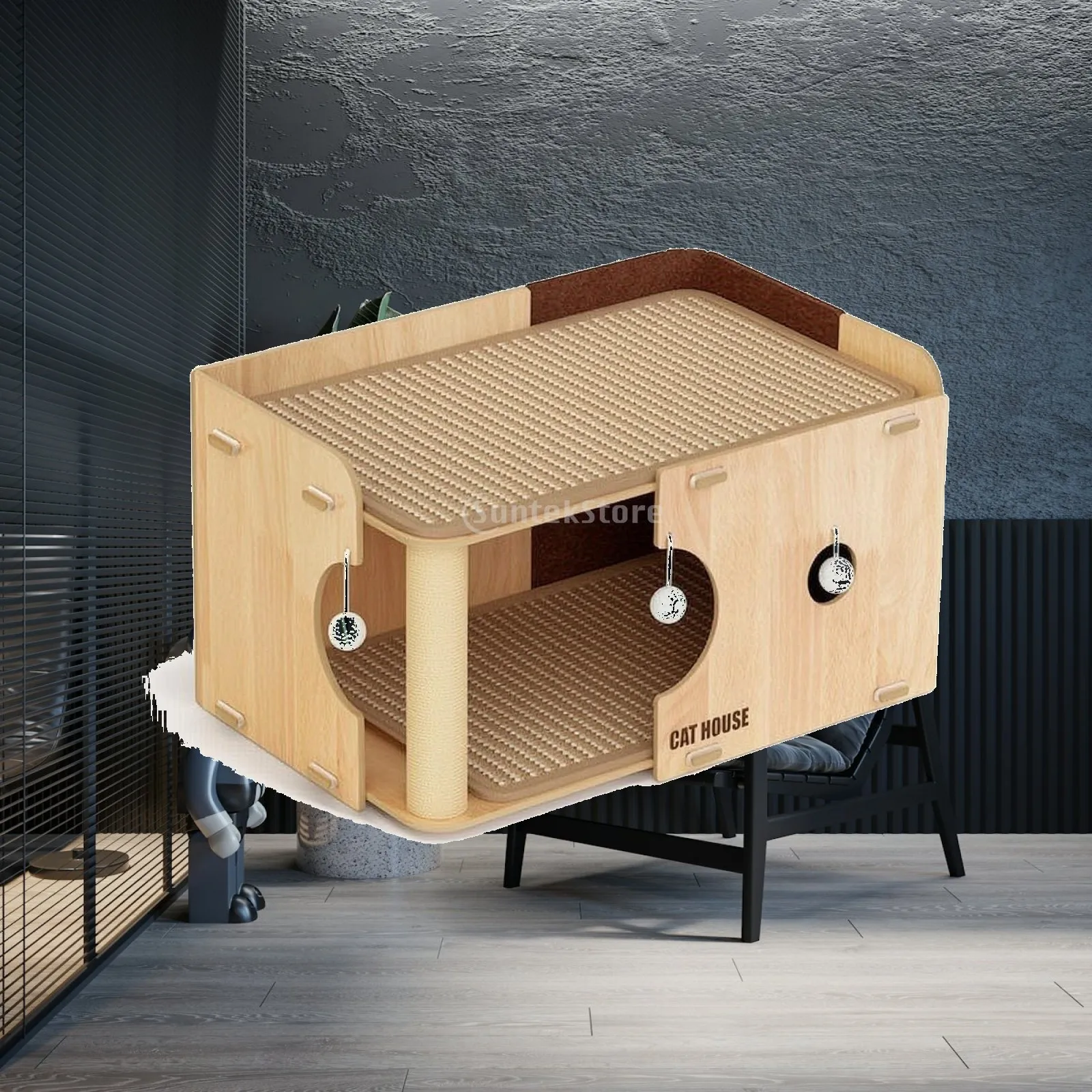 Eco Board Cat Castle with Sisal Post and Enclosed Privacy Shelter for Pets