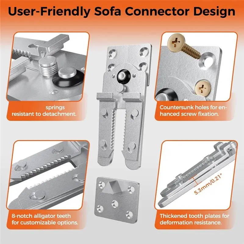 B14C Sectional Couch Connectors, Thickened Interlocking Alligator Couch Connectors To Make Sectional Stay (4 Pack+40 Screws)