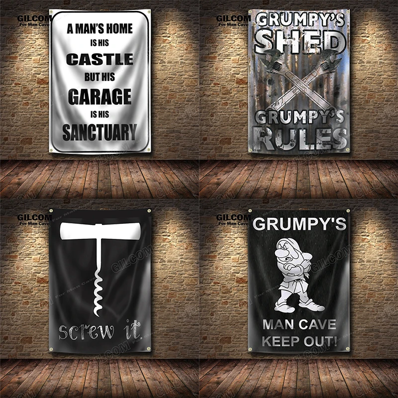 My Ruler  Retro Banner Flag  Grumpy's Garage Shed Poster Wall Art Decor Advertisement  Vintage Sign Man Cave Pub Club