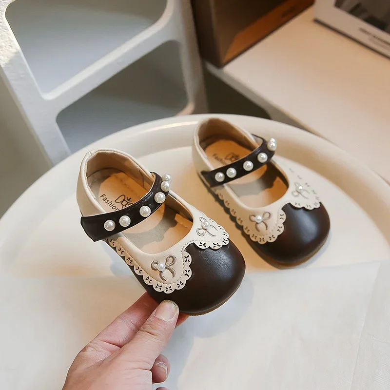 Children Small PU Leather Shoes Spring Autumn School Student New Girl Princess Loafer Soft Soles Non-slip Flats