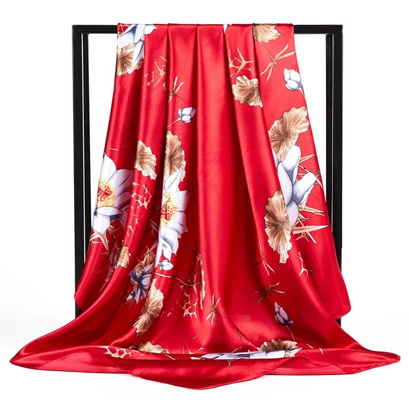 Fashion Flower Sunscreen Bandannas Popular Print Square Shawls Europe And America New Kerchief Four Seasons 90X90CM Silk Scarves