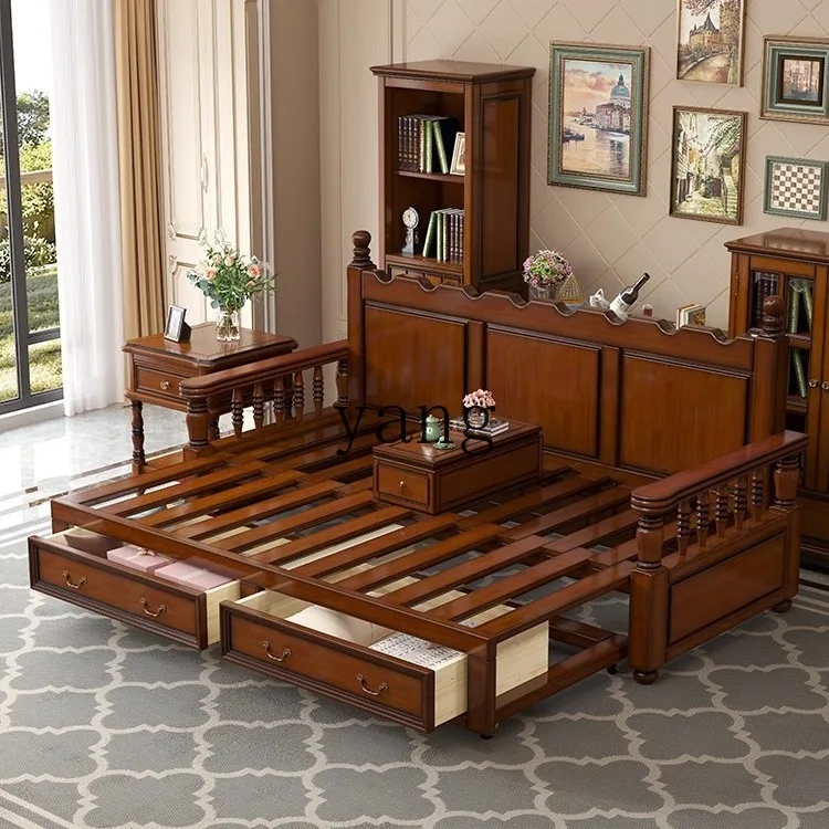 LMM American retro country solid wood sofa bed push-pull folding double Arhat bed