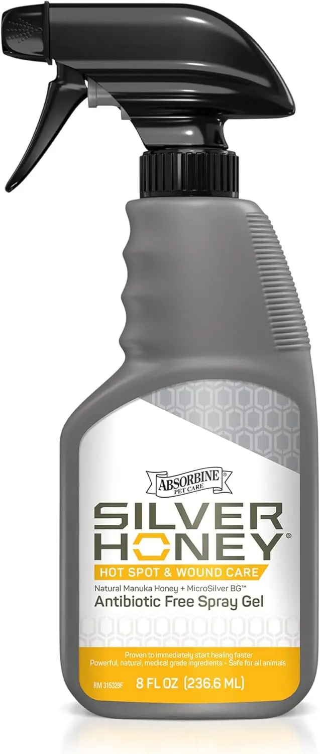 Silver Honey Wundpflegespray Gel 8oz, Manuka Honey & MicroSilver BG für Hunde, Katzen, Kleintiere