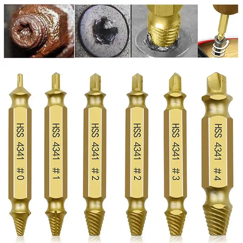 6Pcs Damaged Screw Extractor Broken Bolt Stripped Set Double Head Tool Disassemble Stud Slip Teeth Demolish Remover