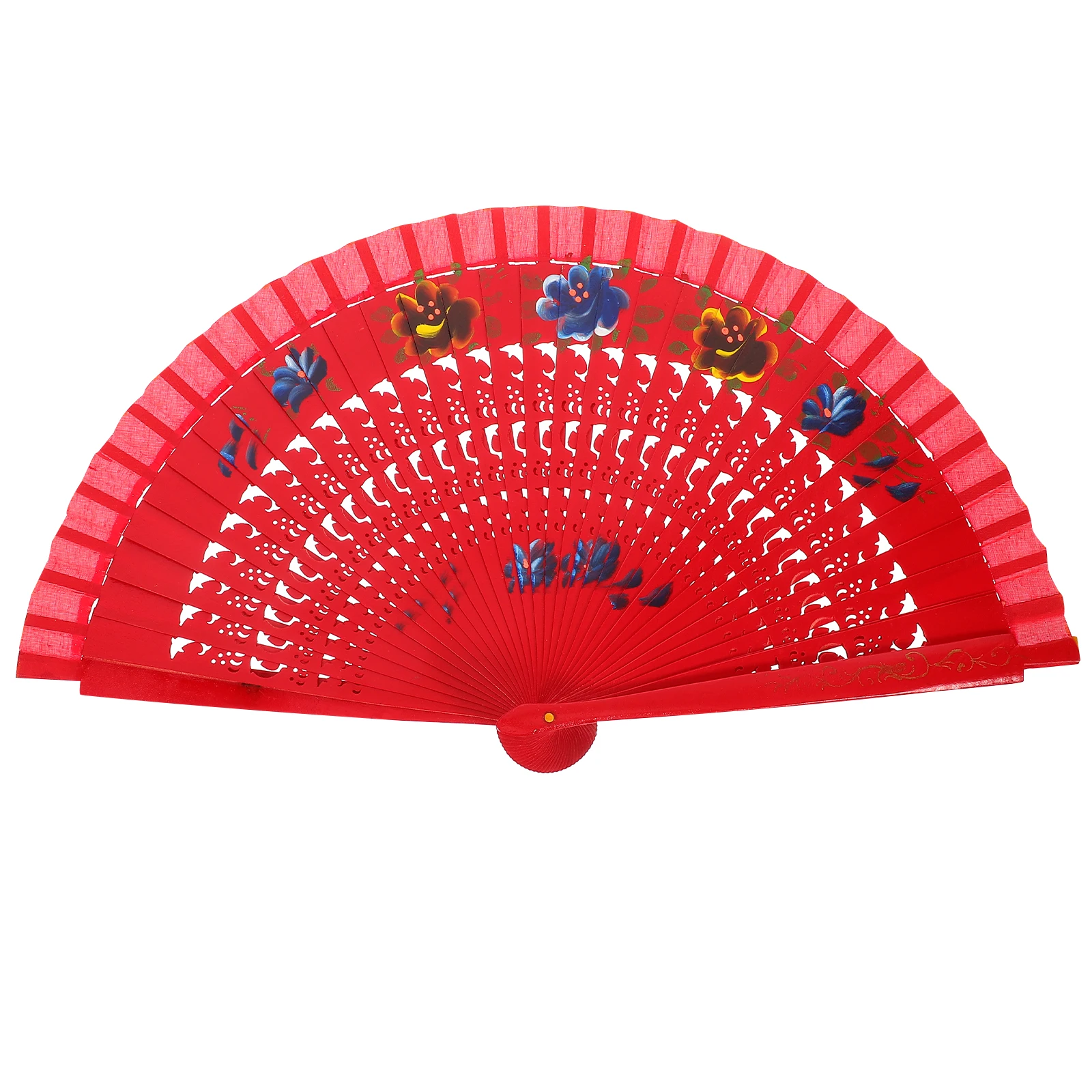 

Wooden Folding Fan Red Double Sided Pattern Handheld Vintage Decorative Fans for Dance Spanish Mexican Party Accessories