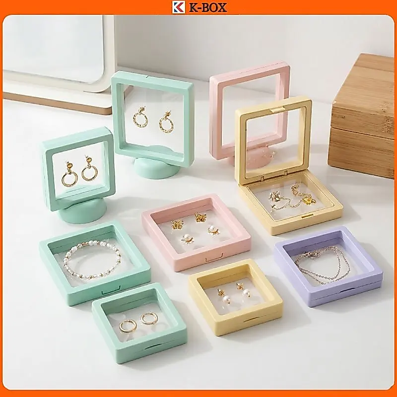 Anti-Oxidation 3D Floating Jewelry Box PE Film Clear Storage Kotak Barang Kemas Cincin Rantai