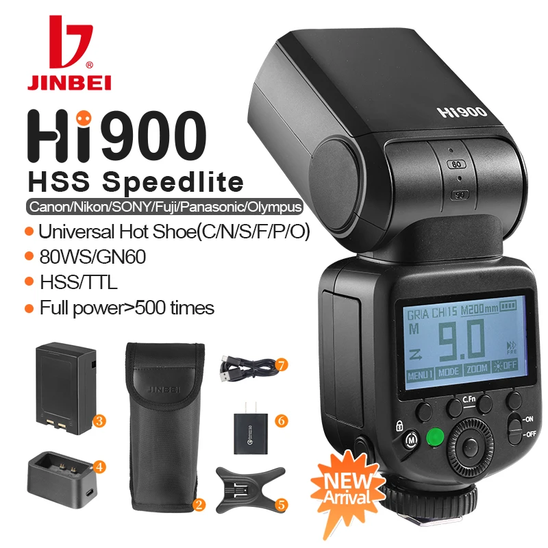 

JINBEI Hi900 TTL HSS Speedlite Flash for Canon Sony Nikon Olympus Fuji Panasonic Cameras VS Godox V860III