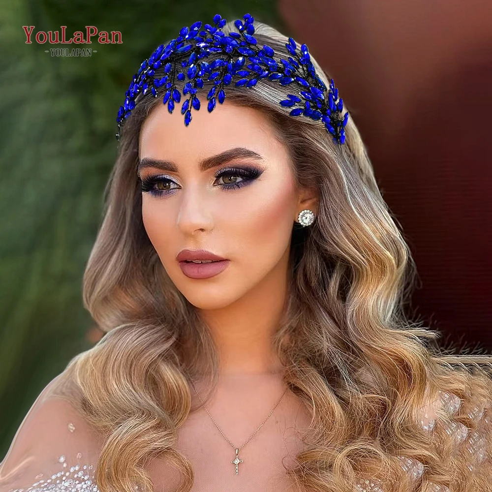 YouLaPan Blue Color Rhinestone Hairband Bridal Luxury Headband Wedding Hair Accessories Bride Headpiece Party Hair Hoop HP868