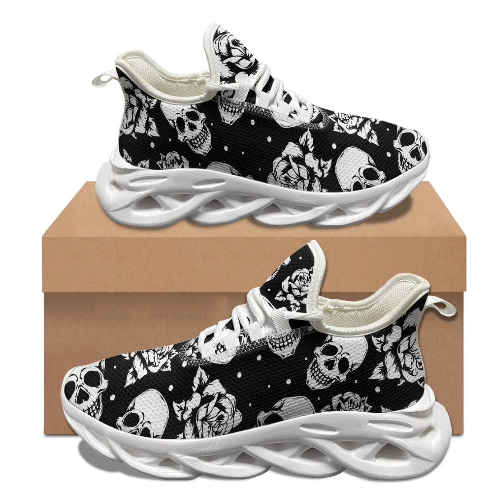 XIXIRIMIDO Rose Skull Blade Running Shoes Women's Lightweight Sneakers Men's Commuter Shoes Comfortable Breathable Soft 35-48