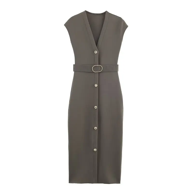 Elastische Midi Dr Dames Faion 2025 Herfst Nieuwe collectie Gordel Veelzijdig Dr Hoge Elastici Svel V-ne Enkele Bu...