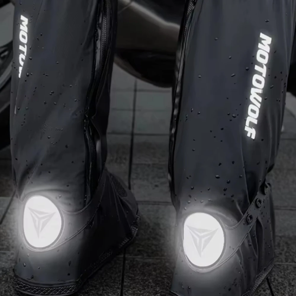 Waterproof Shoe Covers for Motorcycle Boots Reusable Foldable Rain Boot Shoe Cover with Zipper Non-Slip Reflector Rain Gear